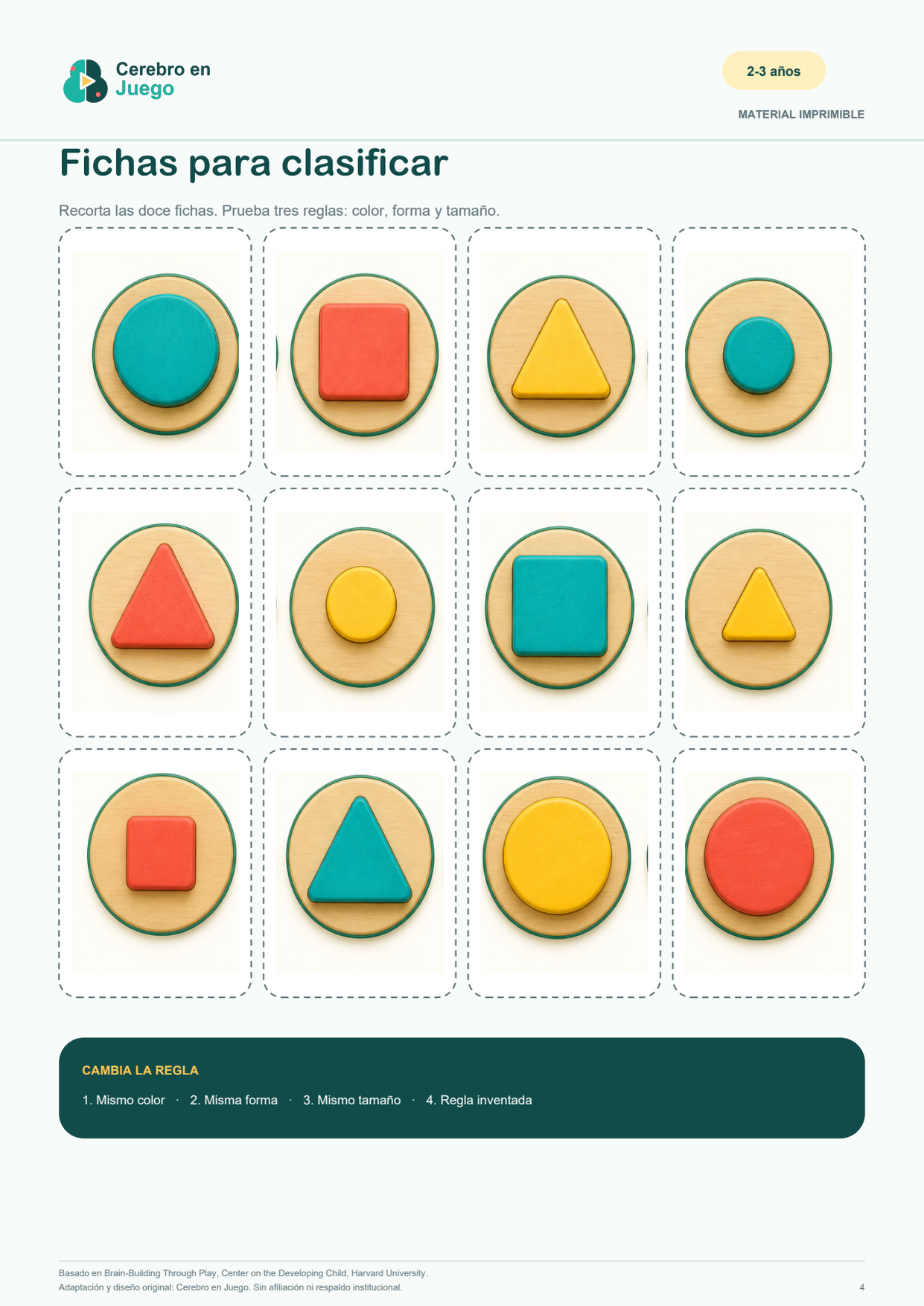 Hoja imprimible con doce fichas ilustradas para recortar y clasificar.