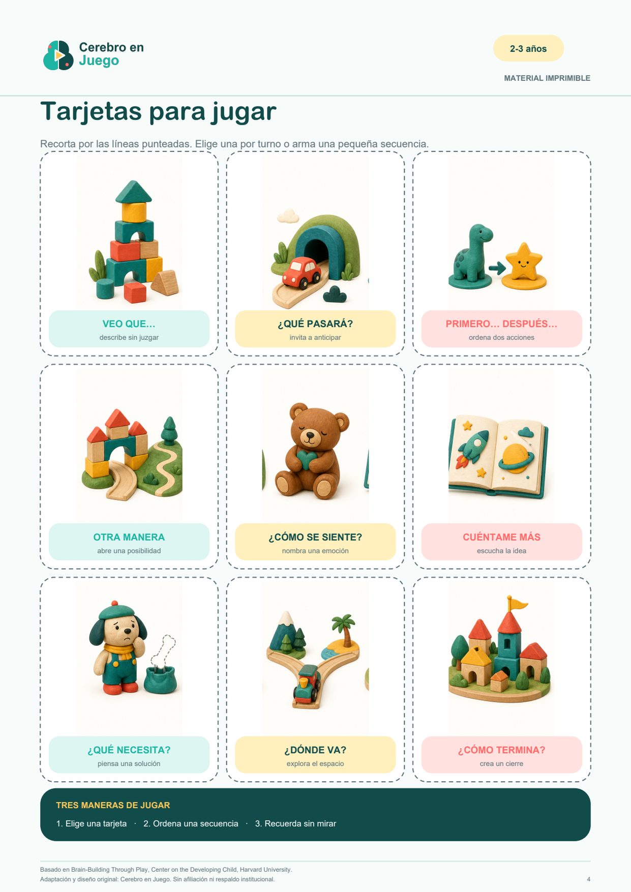 Nueve tarjetas ilustradas para conversar, anticipar y crear pequeñas historias.